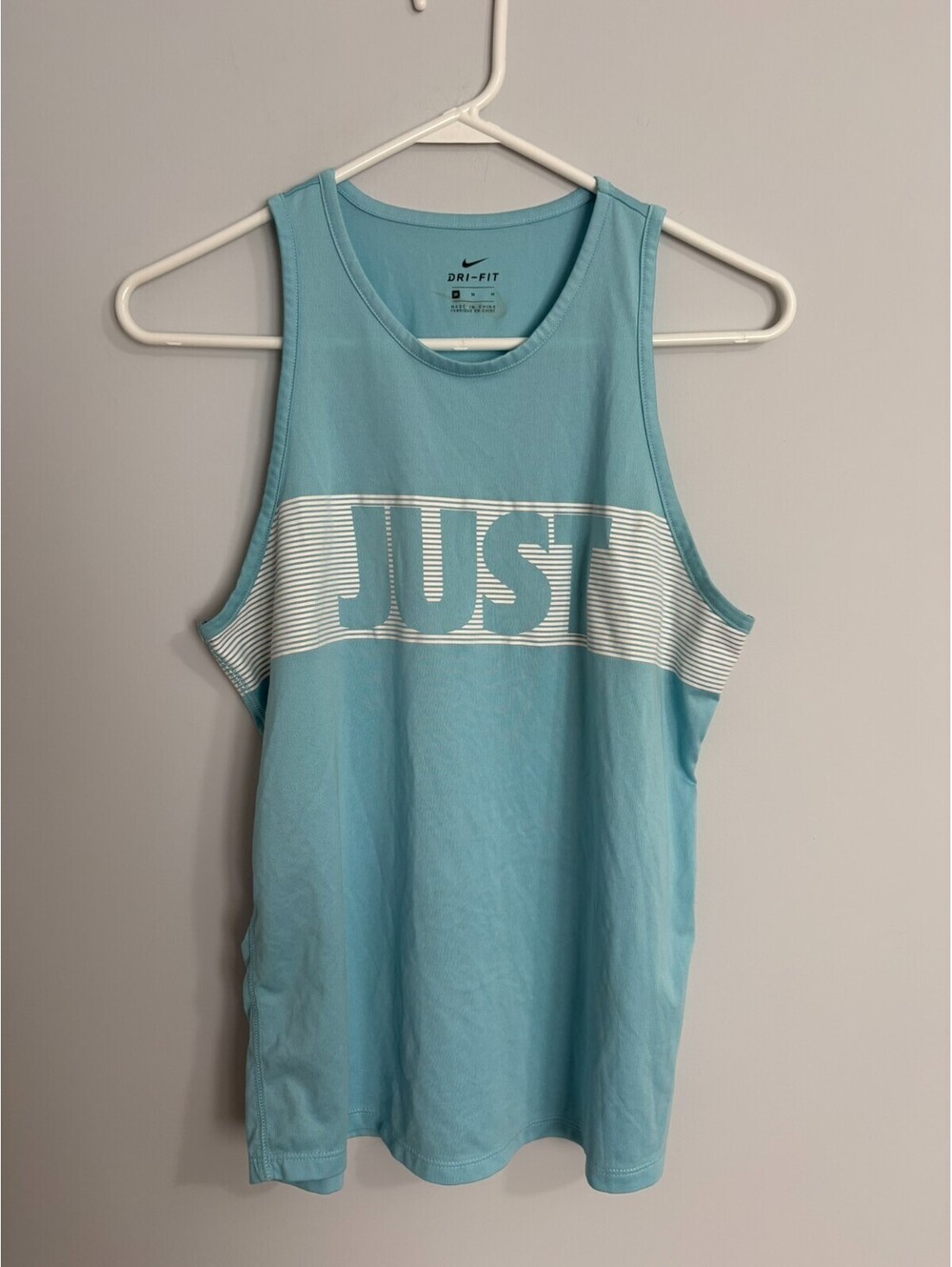 Nike Dri-Fit JUST DO IT Womens Tank Sz M Athletic Light Blue